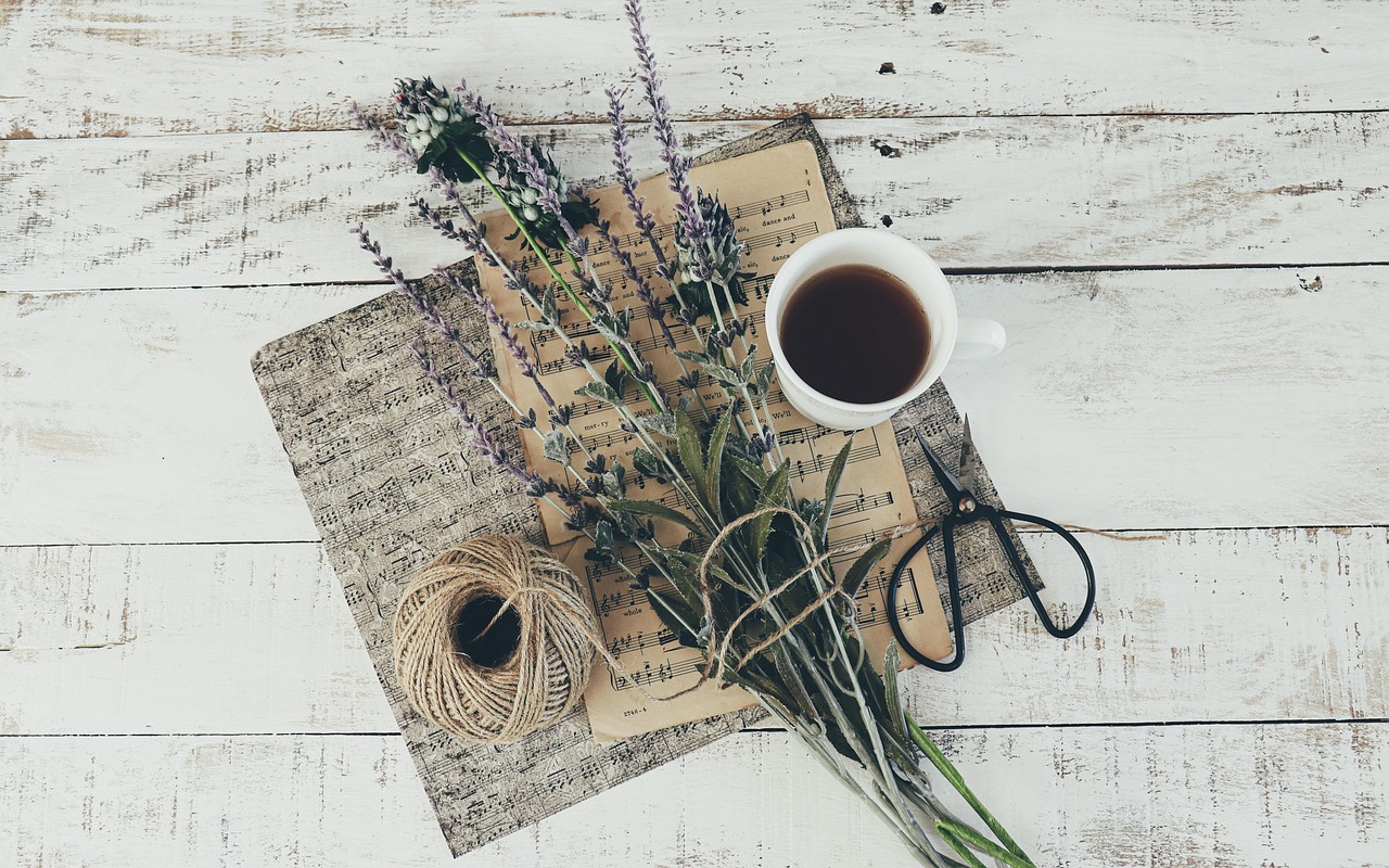 Due rametti di lavanda su un tavolo, pronti per essere messi in vaso per la propagazione.